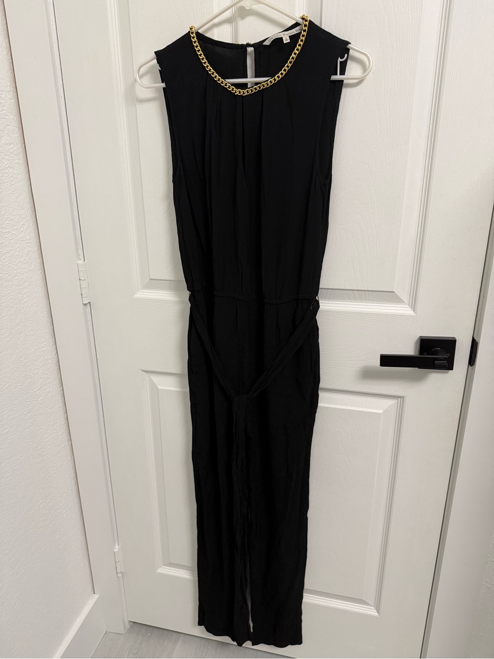 RACHEL Rachel Roy Black Sleeveless Jumpsuit with Gold Chain Detail